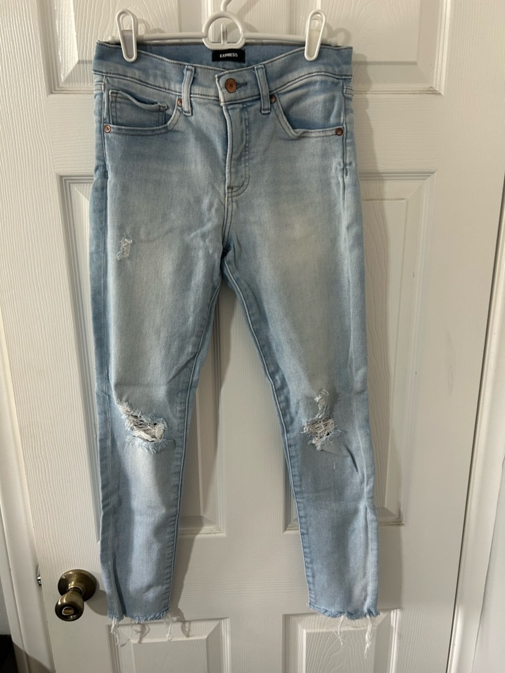 Express Light Blue Ripped Skinny Jeans